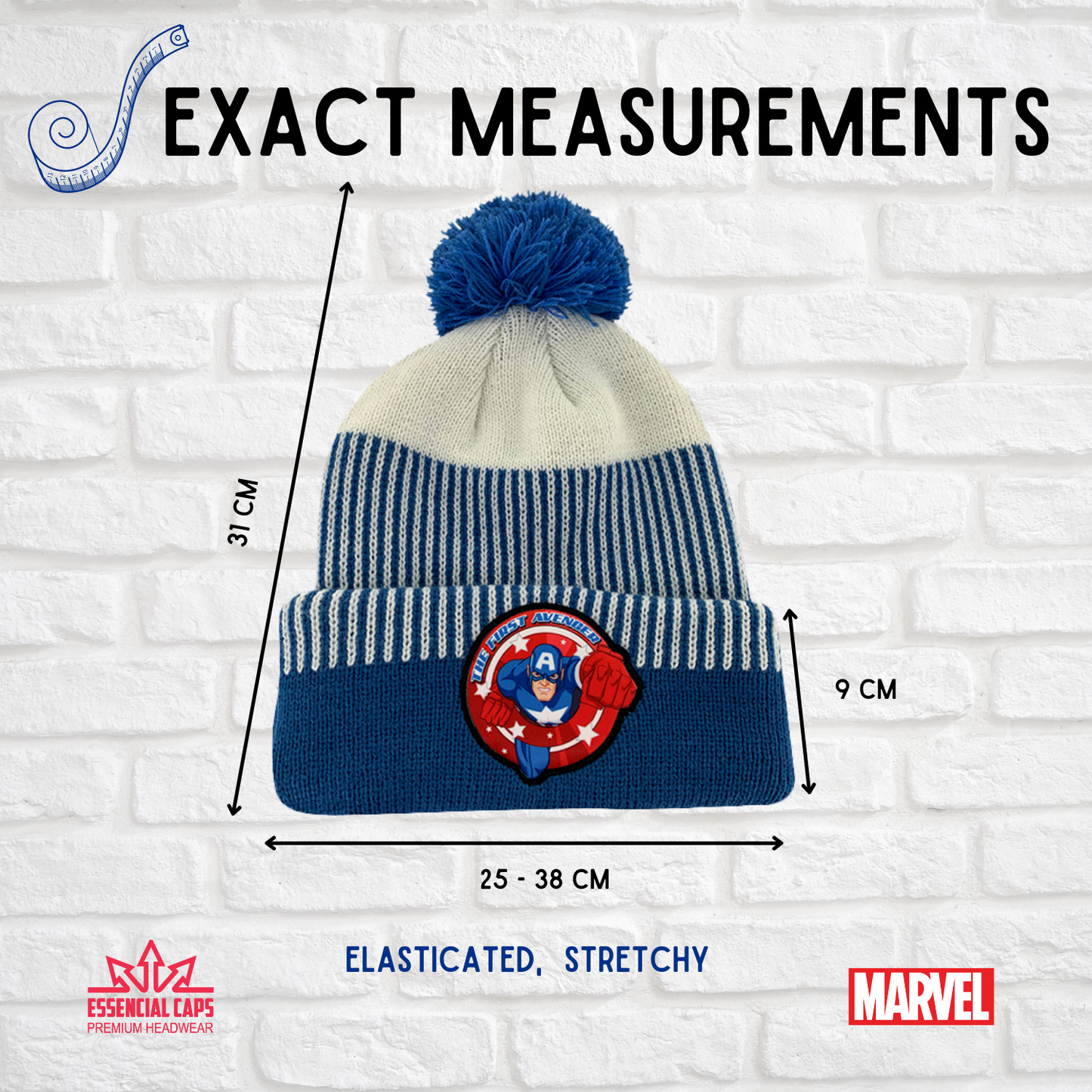 White and Blue Captain America Beanie Hat